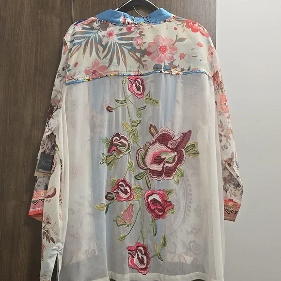 John Mark-NWT-Floral Paisley Embroidered "Garden Party" Patchwork Kimono-Size 2X - Picture 14 of 17